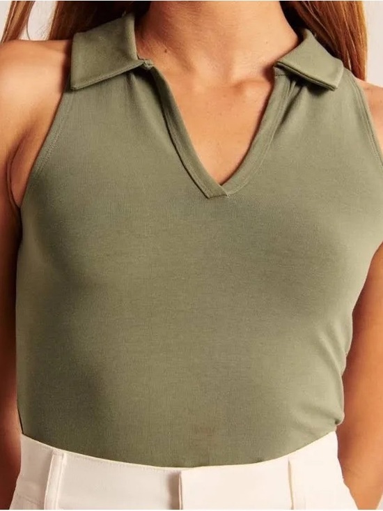 Abercrombie & Fitch Tops - Abercrombie + Fitch Women’s Essential Tank Olive Collared V-Neck Sleeveless Top